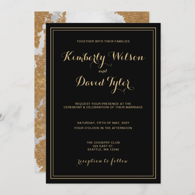 Marble Black and Gold Wedding Invitation (Front/Back)