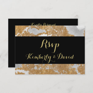 Marble Black and Gold Wedding RSVP Card