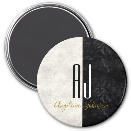 Marble Black and White Giant Initials Monogram Magnet