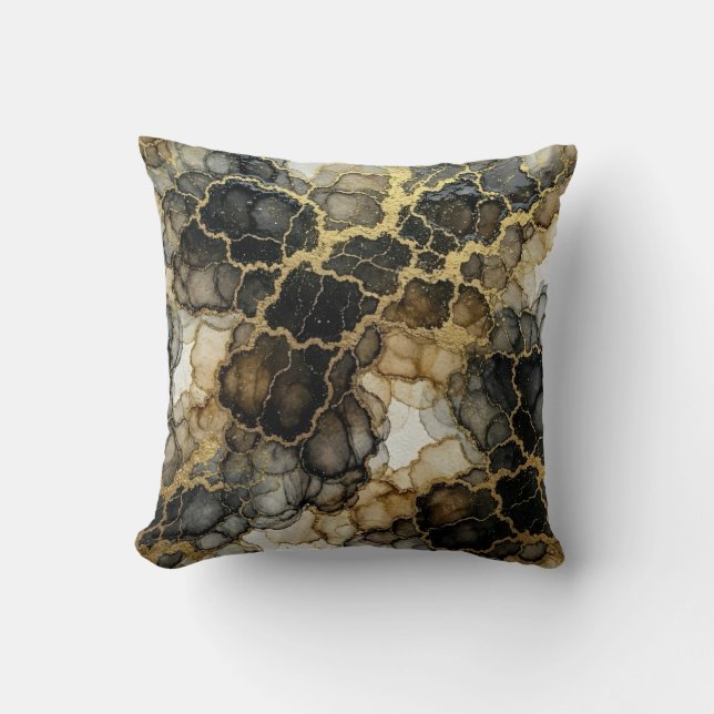 Marble Black and White + Gold Luxury  Throw Pillow (Front)