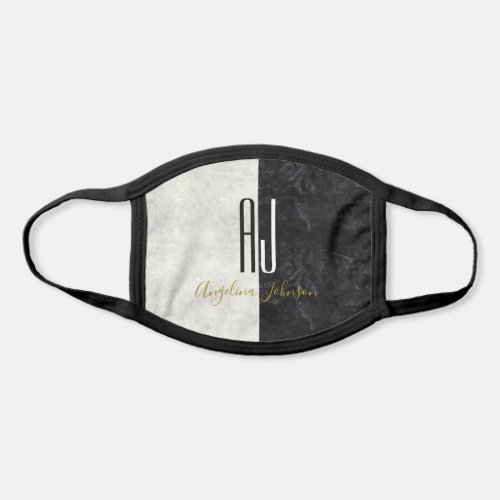 Marble Black and White Initials Monogrammed Face Mask
