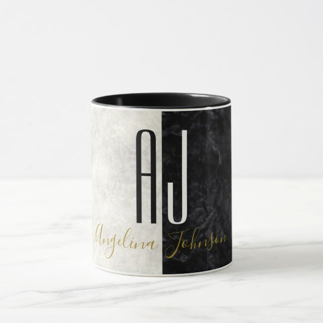 Marble Black and White Minimalist Modern Initials Mug (Center)