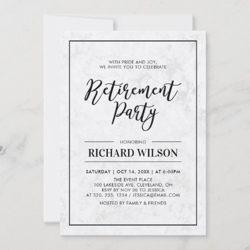 Marble  Black Frame  Modern Retirement Party Invitation