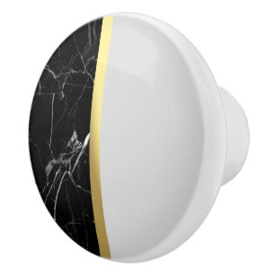 Marble Black, Gold and Gray Ceramic Knob. Knob