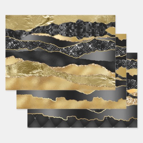 Marble black gold glitter elegant metallic foil  wrapping paper sheets