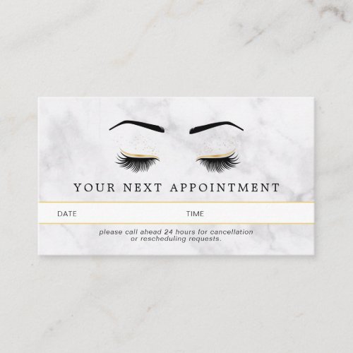 Marble Black Gold Lashes Brows Appointment Card