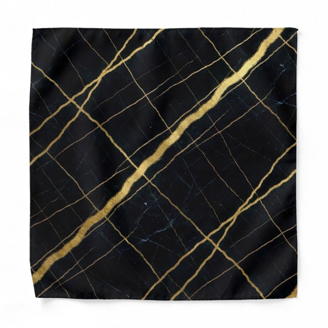 Marble Black & Gold Luxury Pocket Square Bandana (Front)