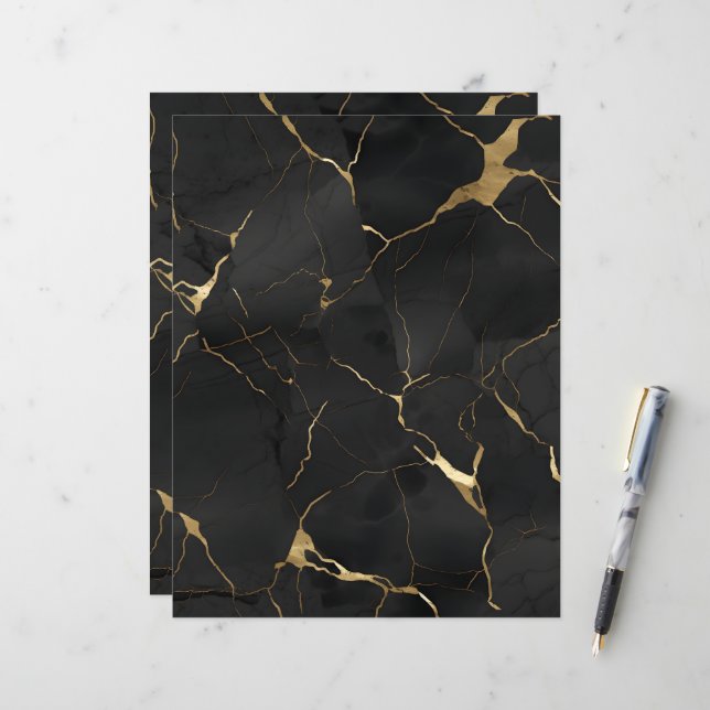 Marble Black Gold Scrapbook Paper (Front/Back In Situ)