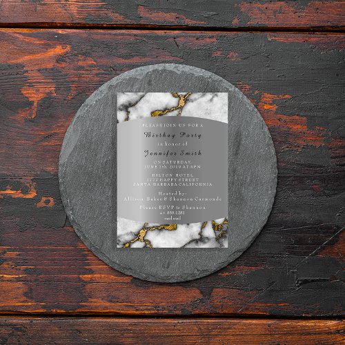 Marble Black Gold Silver Gray Event Birthday Party Invitation