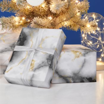 Marble Black Gold Stone Look Elegant Party Wrapping Paper by mensgifts at Zazzle