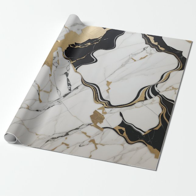 marble Black / gold Wrapping Paper (Unrolled)