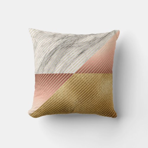 Marble Black Gray Rose Gold VIP Geometry Stripes Throw Pillow