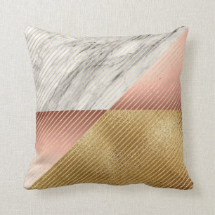 Marble Black Gray Rose Gold VIP Geometry Stripes Throw Pillow
