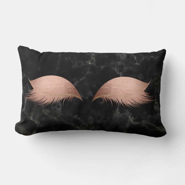 Marble Black Gray Rose Gold Vip Makeup Lashes Lumbar Pillow (Front)