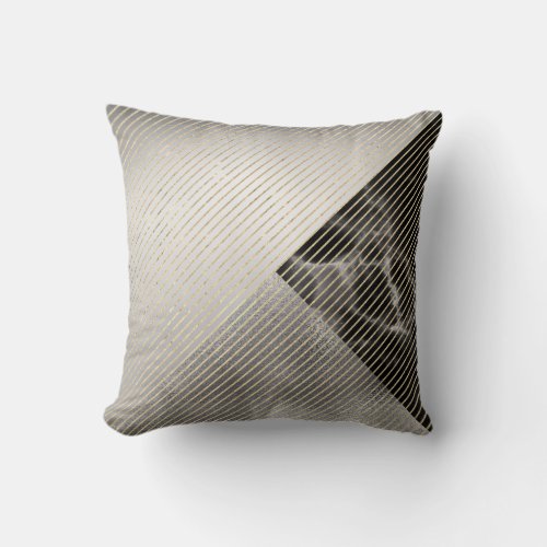 Marble Black Gray Silver Metallic Geometry Stripes Throw Pillow
