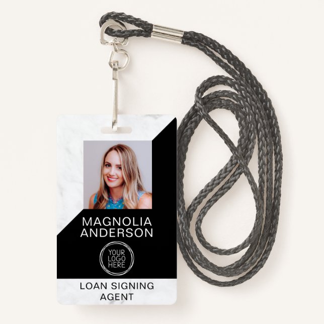 Marble Black Logo Photo Mobile Notary Badge (Front with Lanyard)
