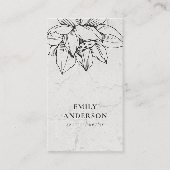 MARBLE BLACK LOTUS SIMPLE REIKI SPIRITUAL HEALER BUSINESS CARD (Front)