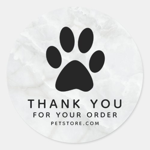 Marble Black Paw Print Thank you  Order Small  Classic Round Sticker