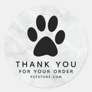 Marble Black Paw Print Thank you Order Small Classic Round Sticker