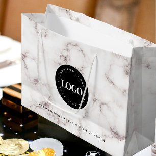 Marble Black Round Logo Corporate Business Custom Large Gift Bag