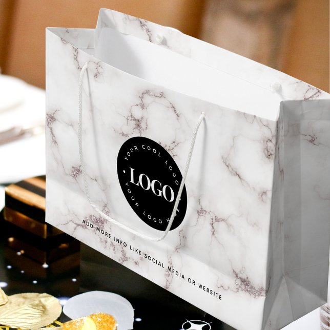 Marble Black Round Logo Corporate Business Custom  Large Gift Bag (Creator Uploaded)