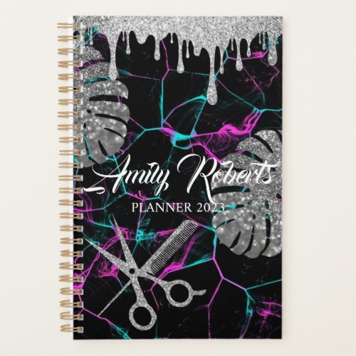 Marble Black Silver Sparkling Salon Planner