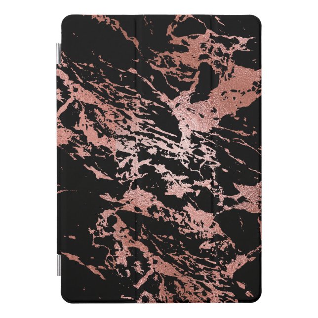 Marble Black Stone Copper Rose Abstract Metallic iPad Pro Cover (Front)