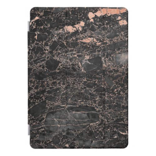 Marble Black Stone Copper Rose Abstract White iPad Pro Cover