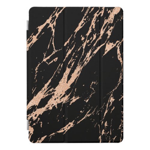 Marble Black Stone Copper Rose Strokes Metallic iPad Pro Cover