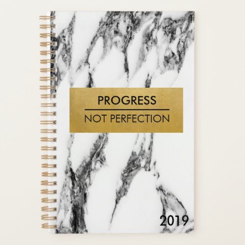 Marble Black White Gold Daily Planner - When we look back on our achievements we often forget the zig zag path that's taken us to our destination - Progress Not Perfection gives you a window to an untarnished reflection on an unfolding, and often ongoing, journey.