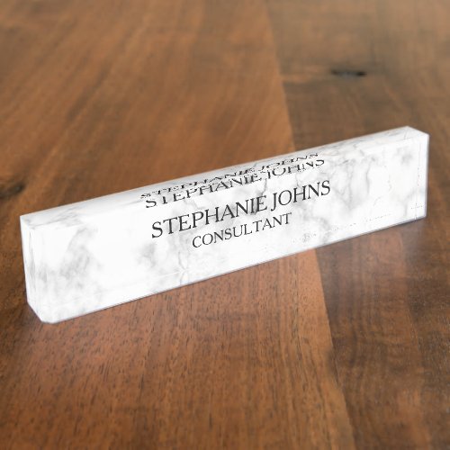 Marble Black White Patterns Monogram Name Modern Desk Name Plate