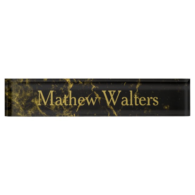 Marble Black with Gold Custom Desk Name Plate (Front)