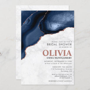 Marble Blue Agate Rose Gold Glitter Bridal Shower Invitation