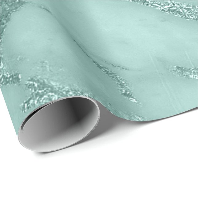 Marble Blue Aqua Pastel Stone Abstract Metallic Wrapping Paper (Roll Corner)