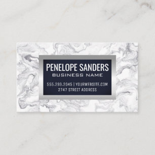 Marble Blue Background Silver Metallic Business Card