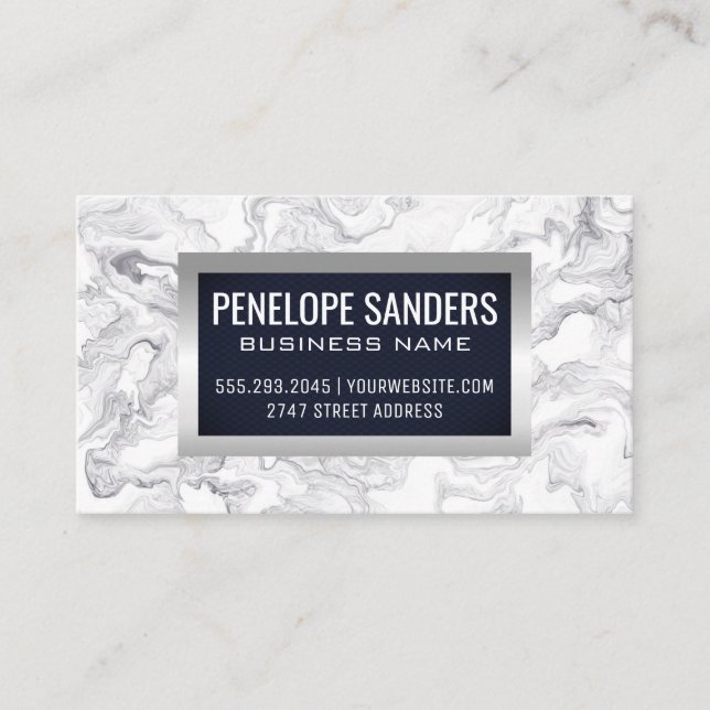 Marble Blue Background | Silver Metallic Business Card (Front)