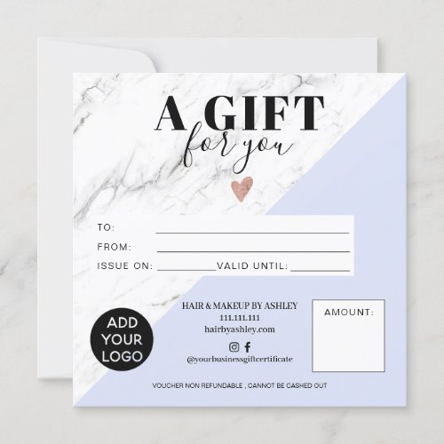 Marble blue block square gift certificate logo