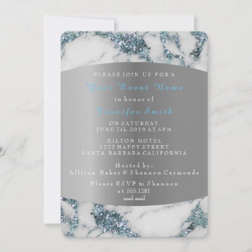 Marble Blue Crystals Silver Gray Event Party Invitation