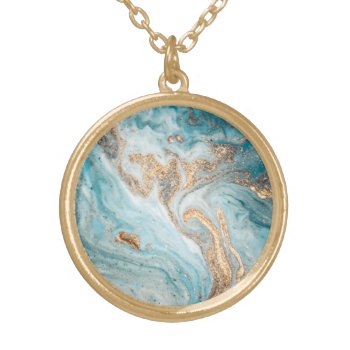 Marble Blue Gold Abstract 2 Necklace Pendant by MumsBubsNGrubs at Zazzle
