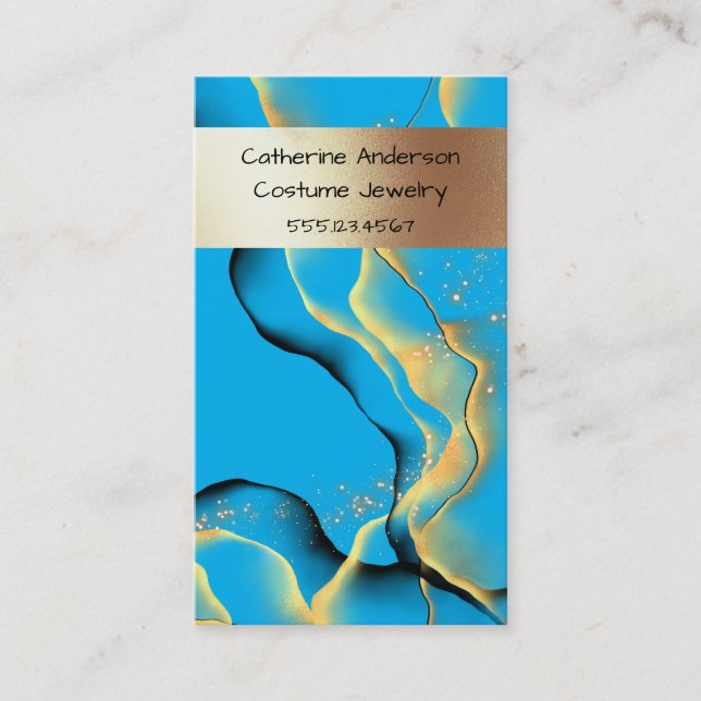 Marble blue gold liquid lights ink wave smoke chic business card (Front)