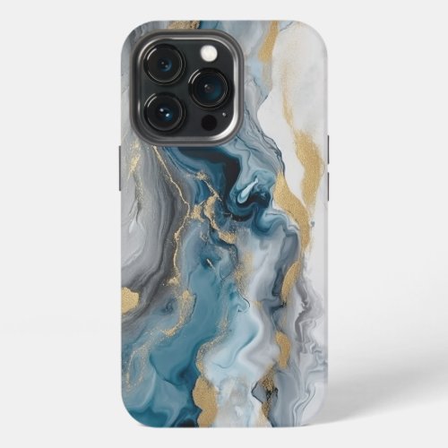 Marble Blue Grey Gold Glitters iPhone 13 Pro Case