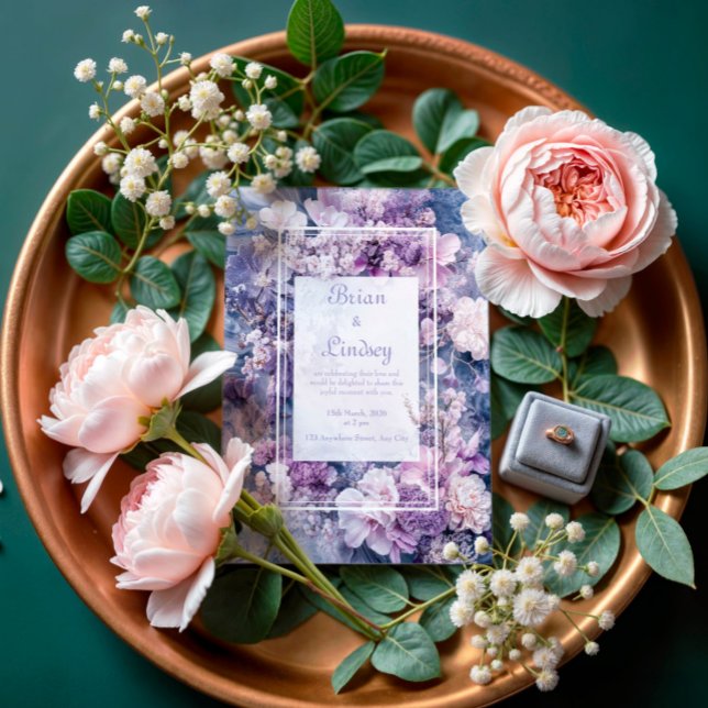 Marble Blue Lavender Lilac Floral Winter Wedding Invitation (Creator Uploaded)