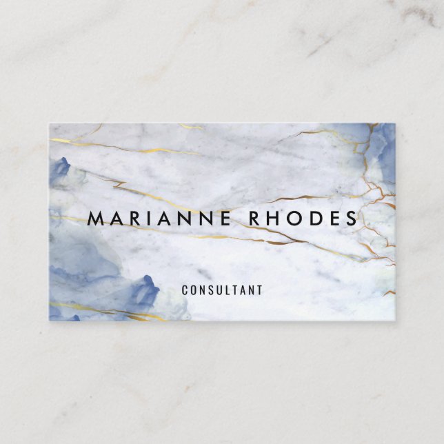 Marble | Blue Leather Texture  Business Card (Front)