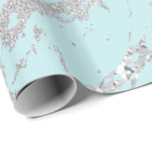 Marble Blue Metal Silver Gray Strokes Abstract Wrapping Paper