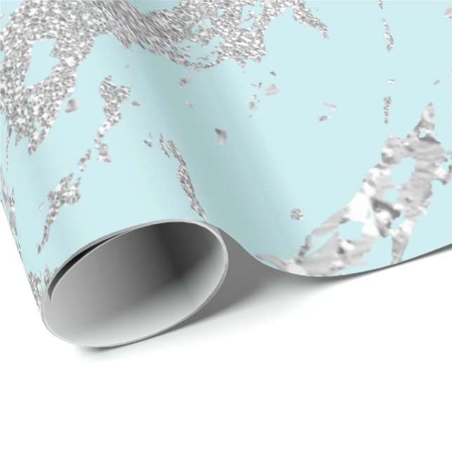 Marble Blue Metal Silver Gray Strokes Abstract Wrapping Paper (Roll Corner)