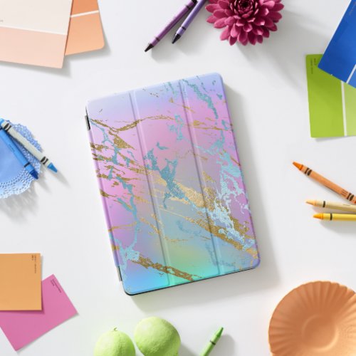 Marble Blue Pink Strokes Stone Gold Abstract iPad Pro Cover