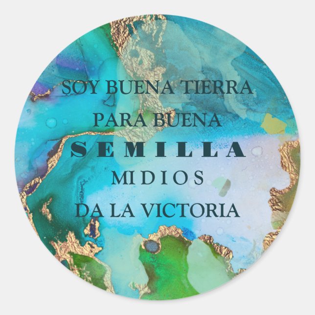 Marble Blue Purple Gold Text Spanish Classic Round Sticker (Front)
