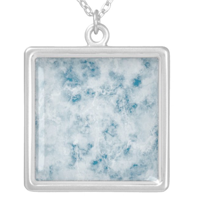 Marble Blue Texture Background Silver Plated Necklace (Front)