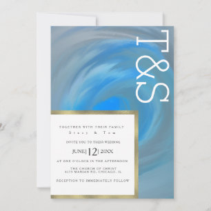 Marble Blue Wave Beach Typography Wedding Invitation