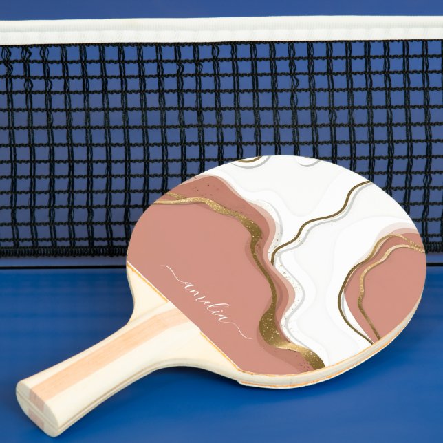 Marble Blush Pink Chic Script Girly Monogram Name Ping Pong Paddle (Insitu)